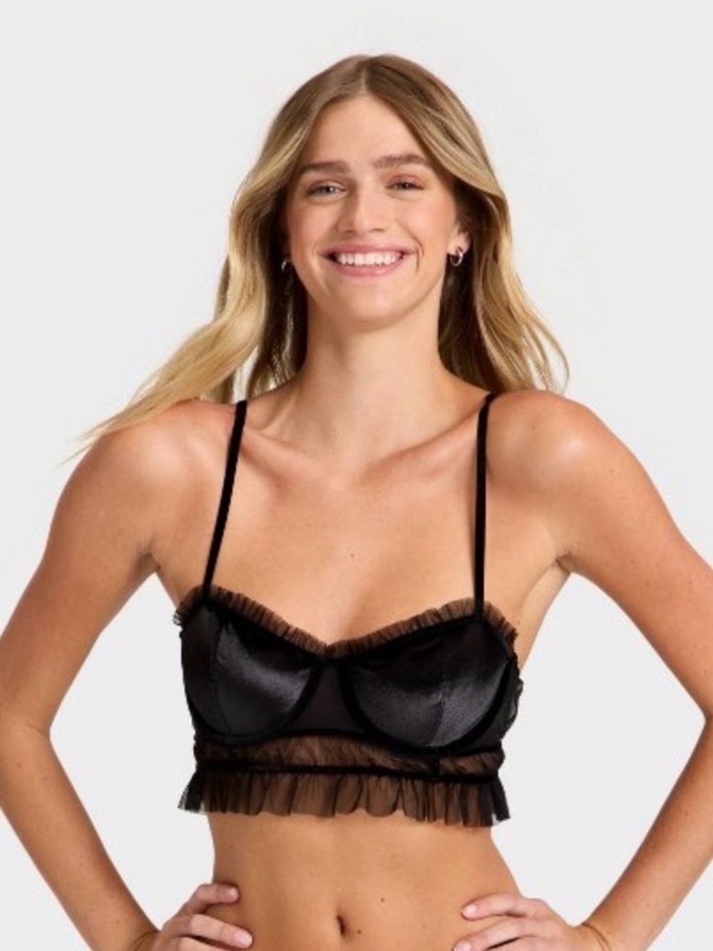 Auden M Black Velvet Mesh Ruffle Bra Coquette Balletcore Soft Goth